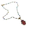 Collar con Hamsa de madera pintado a mano, hilo y cristal checo.