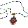 Collar con Hamsa de madera pintado a mano, hilo y cristal checo.