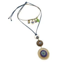 Collar duo gamuza con tres círculos y mecate