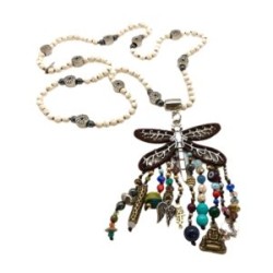 Collar largo Libélula bordado a mano pieza única mexican boho