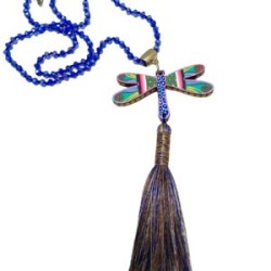 Collar largo Libélula hecho a mano pieza única mexican boho azul