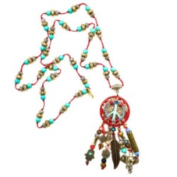 Collar largo Peace & Love hecho a mano pieza única mexican boho