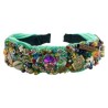 Diadema Bordada a mano con diferentes dijes y cristales VERDE