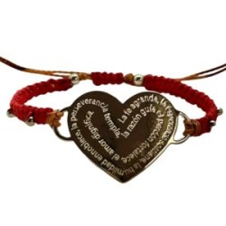 Pulsera con corazón y decreto color plata ajustable roja