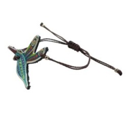 Pulsera de piel con colibrí y cordón encerado