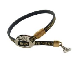 Pulsera de piel con palabras color chocolate y broche ajustable