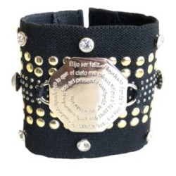 Pulsera placa con decreto color plata resorte (octagonal)