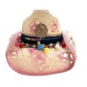 Sombrero “Country” color rosa con cinta de mezclilla y dije