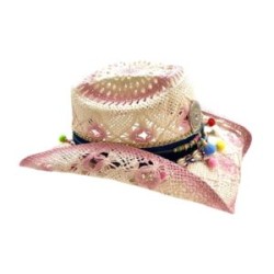 Sombrero “Country” color rosa con cinta de mezclilla y dije