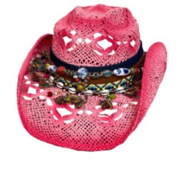 Sombrero “Country” color rosa mexicano y cintas con flecos