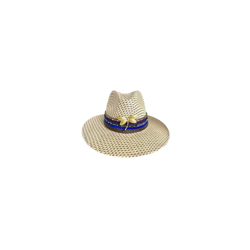 Sombrero con banda de chaquira, gamuza y Libélula