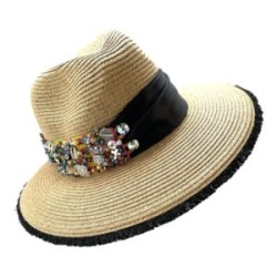 Sombrero con cinta negra y banda tejida huichol bordada