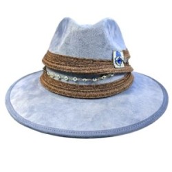 Sombrero de Gamuza azul claro con cinta de yute