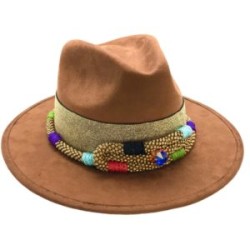 Sombrero de Gamuza con tira bordada de chaquira color café