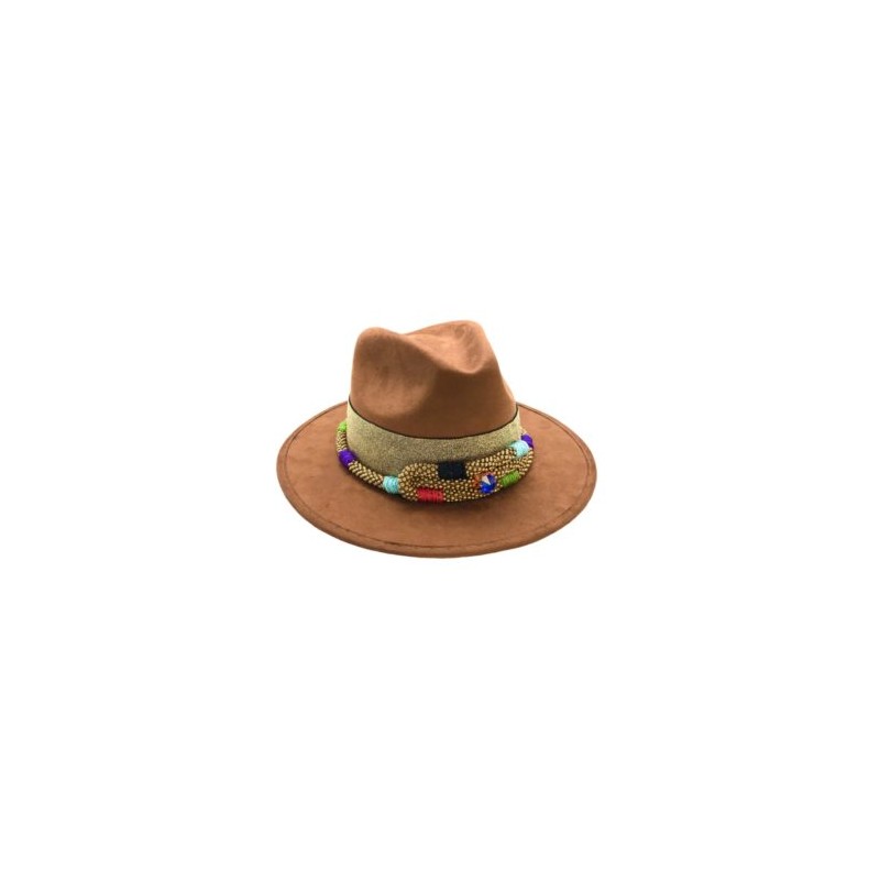 Sombrero de Gamuza con tira bordada de chaquira color café
