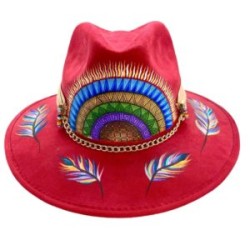 Sombrero de gamuza pintado a mano color rojo