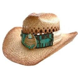 Sombrero “Country” color caramelo con cinta de chaquira y dije de madera