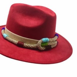 Sombrero de Gamuza con tira bordada de chaquira color rojo