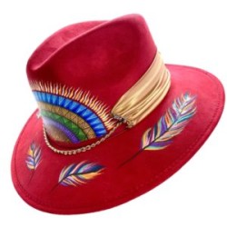 Sombrero de gamuza pintado a mano color rojo