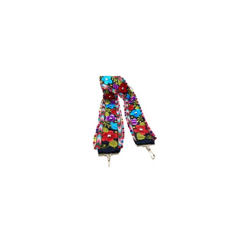 Asa para bolsa bordada con flores y cinta de borlas