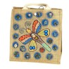 Bolsa cuadrada de yute con LIBELULA pintada a mano y  dijes bordados