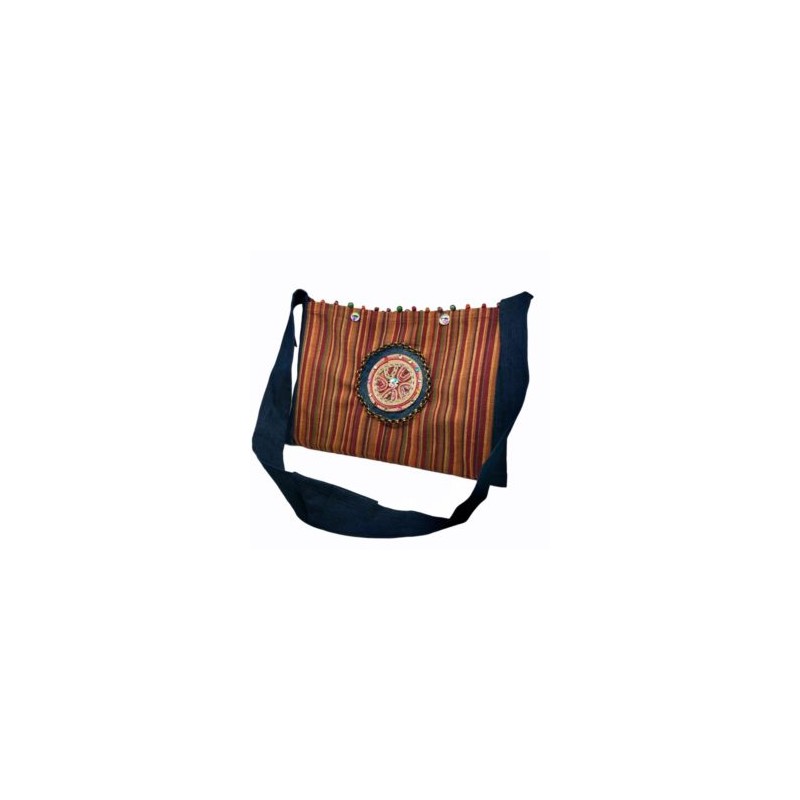 Bolsa de tela boho con cristales, mezclilla y circulo de piel