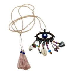 Collar atrapasueños con ojo y chaquira color café