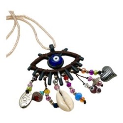 Collar atrapasueños con ojo y chaquira color café
